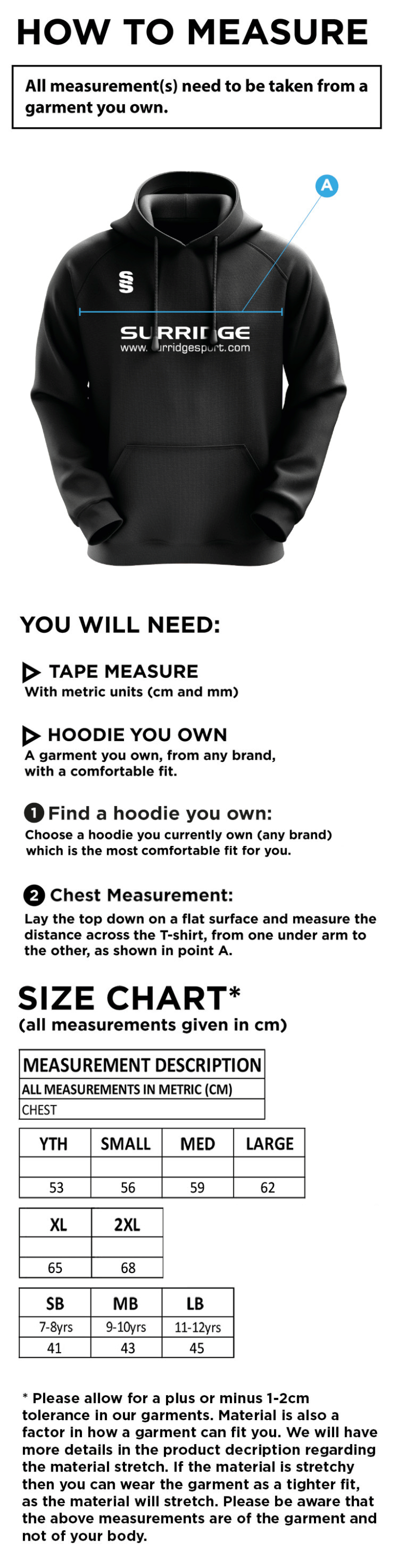 Long Lee CC - Blade Hoody - Size Guide