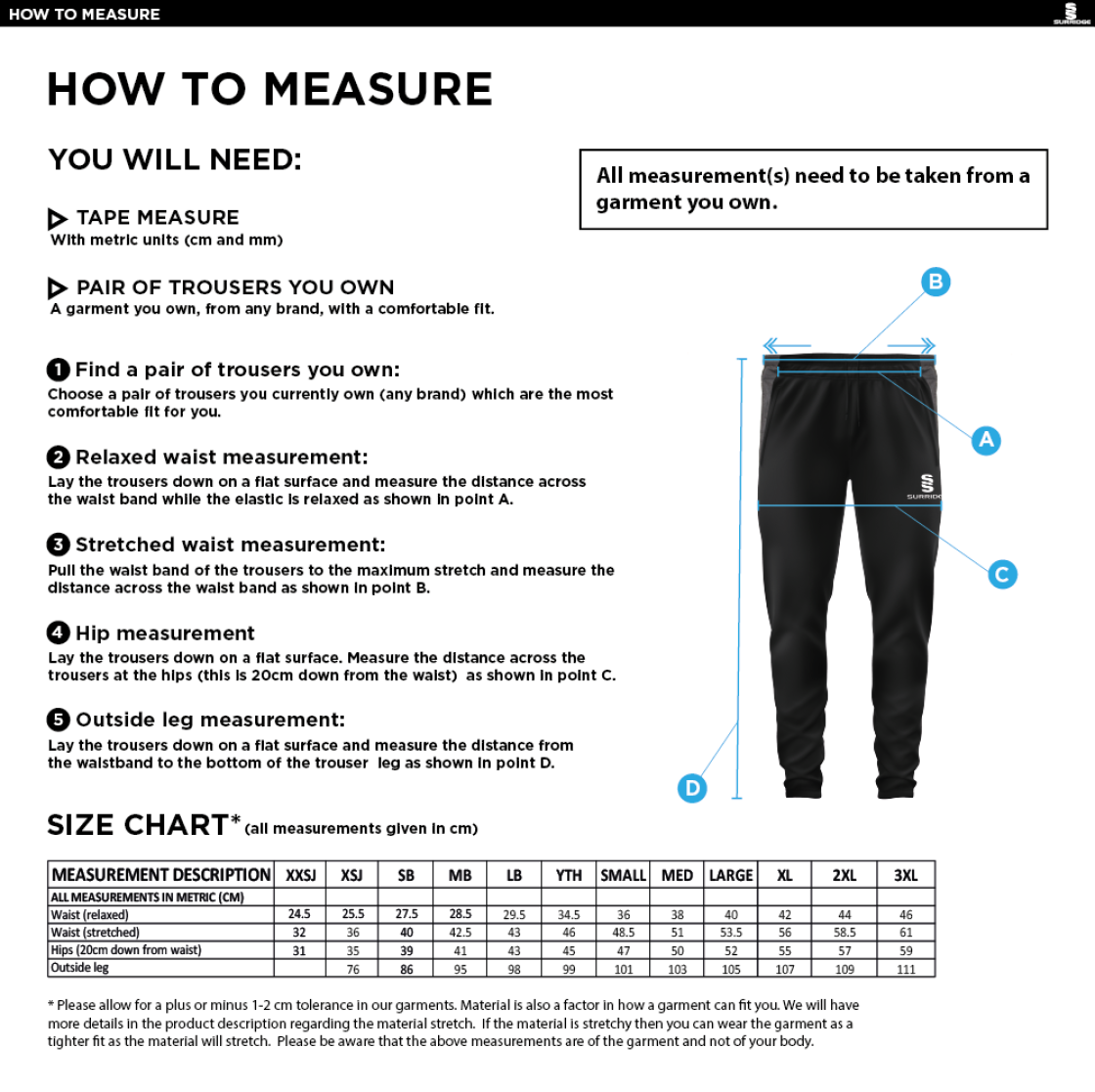 Long Lee CC - Slim Training Pant - Size Guide