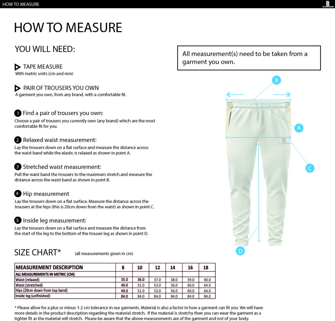 LONG LEE CC Ergo Playing Women`s Pant - Size Guide