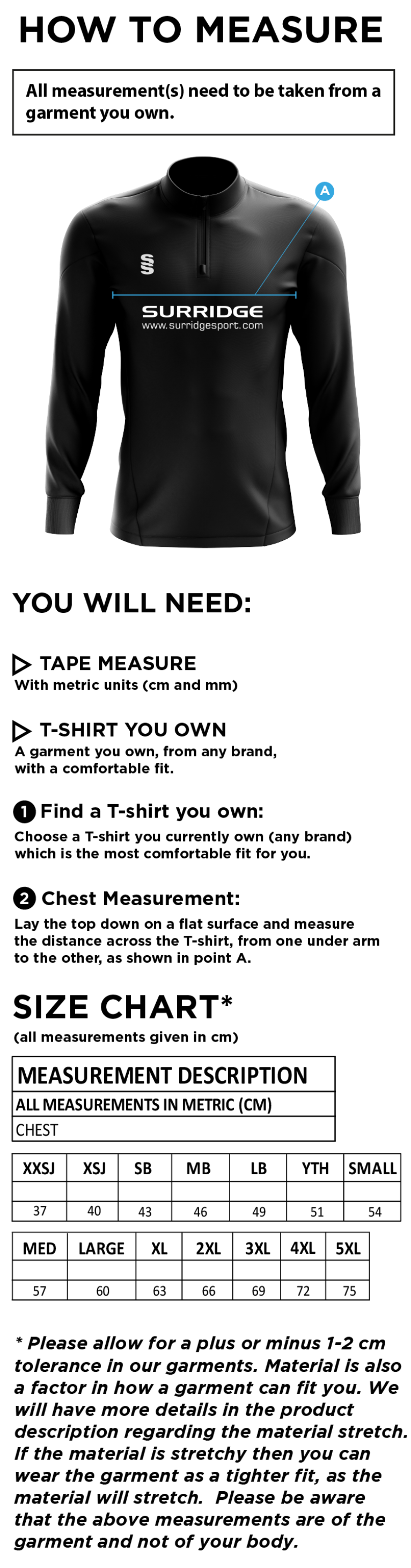 Long Lee CC - Blade Performance Top - Size Guide