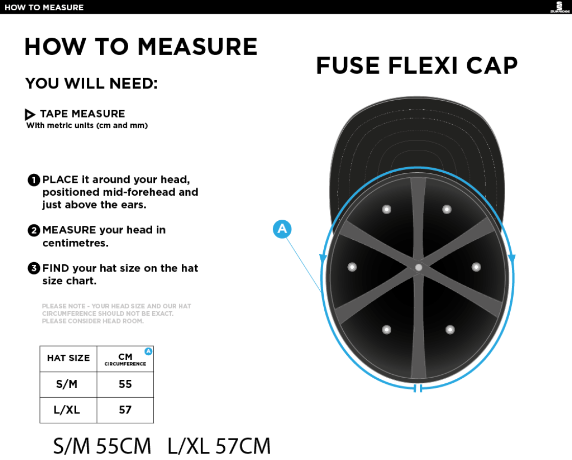 LONG LEE CC Fuse Flexi Cap - Navy - Size Guide