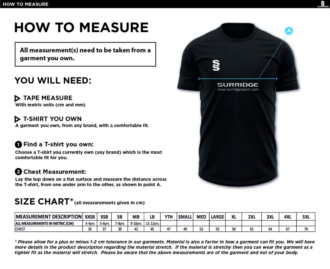 Long Lee CC - Blade Training Tee - Size Guide