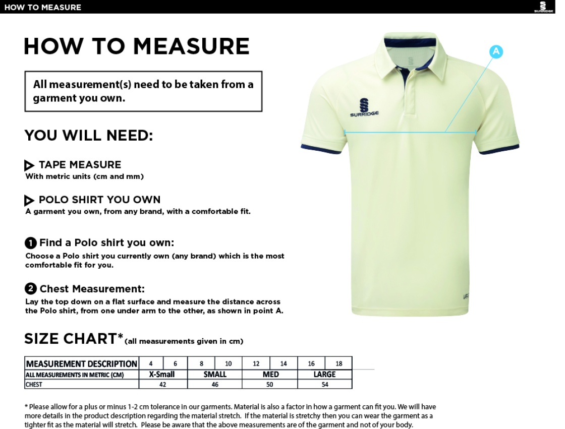 LONG LEE CC Dual Cricket Shirt Short Sleeve Womens - Size Guide