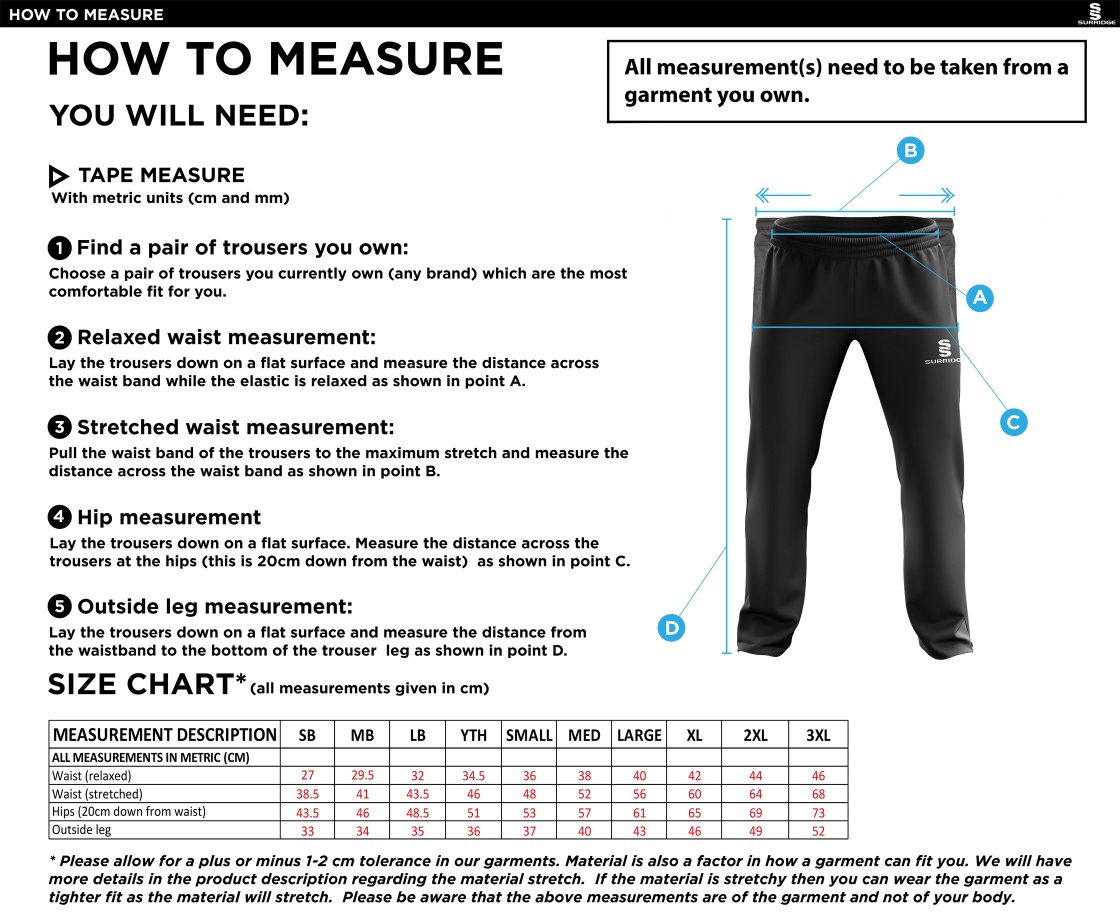 Long Lee CC - Tracksuit Pant - Size Guide