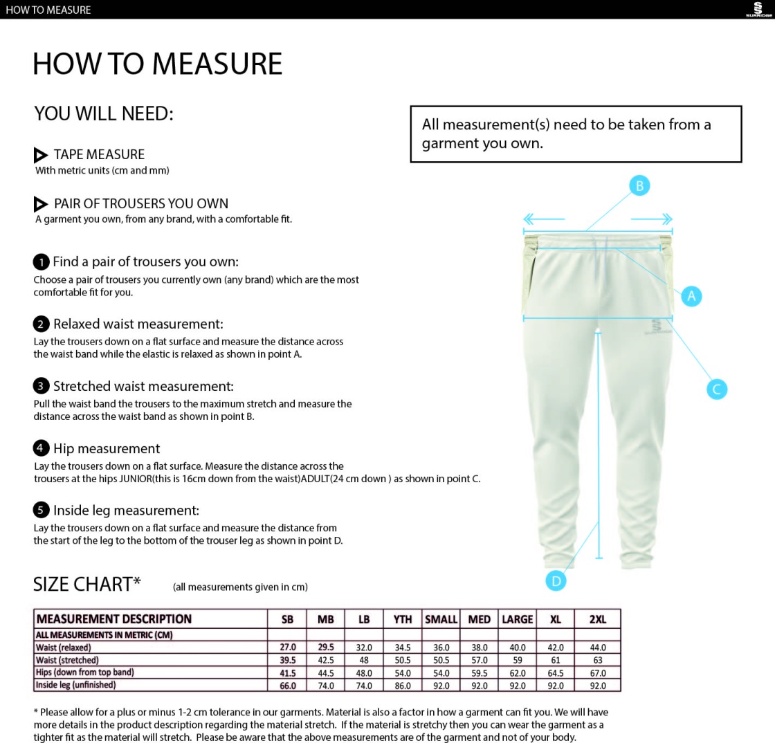 Long Lee CC - Ergo Playing Pant - Size Guide