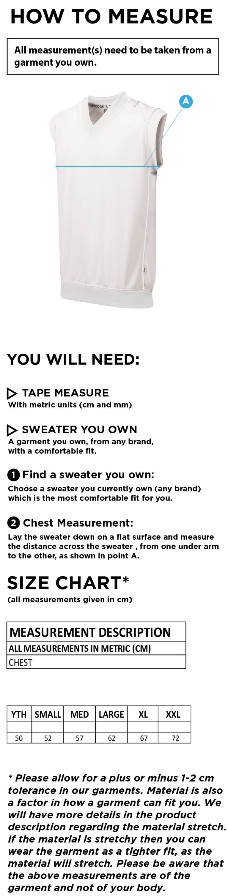 Long Lee CC Sleeveless Sweater - Size Guide