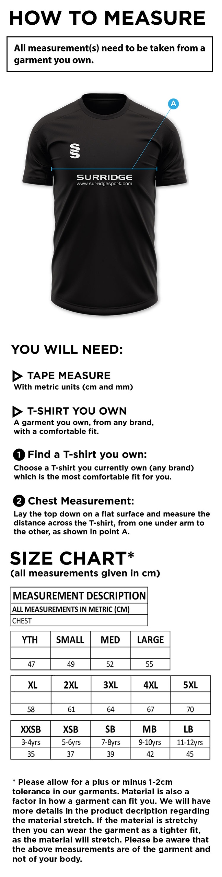 Long Lee CC - Blade Training Tee - Size Guide