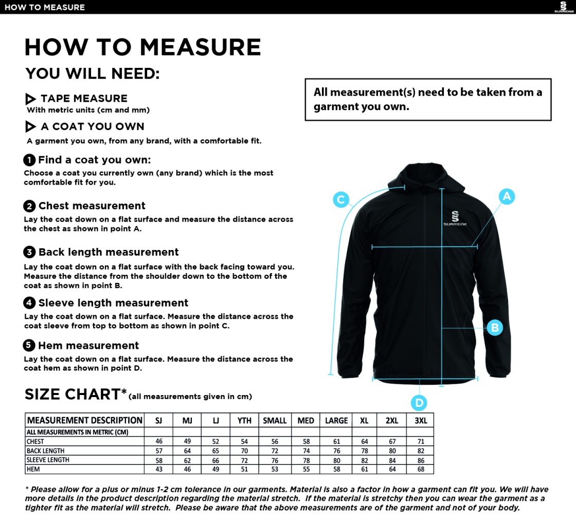 LONG LEE CC Dual Elite 1/4 Zip Hoody / Rain Jacket : Navy - Size Guide